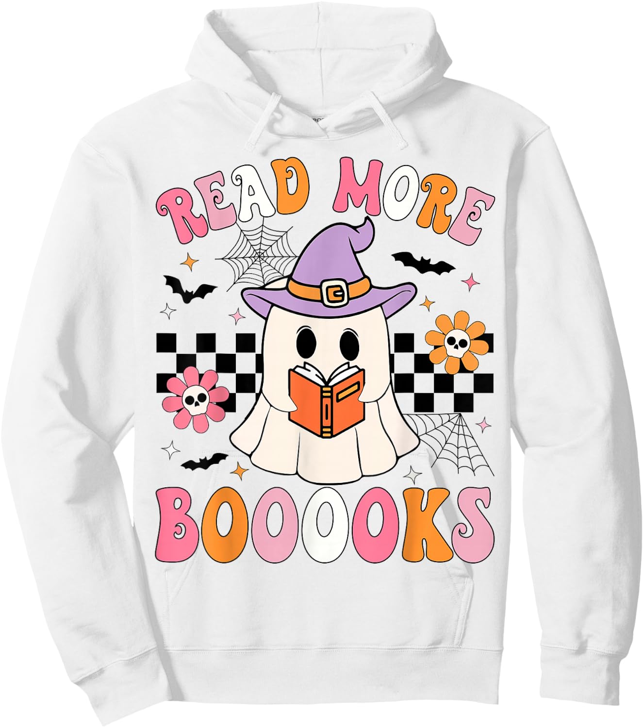 Groovy Booooks Ghost Read More Books Funny Teacher Halloween Hoodie - Hoodie | White