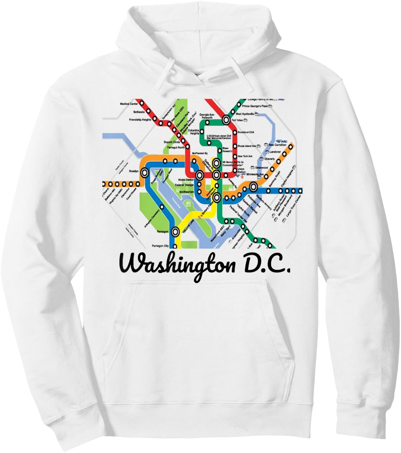 Metro Map of Washington DC Art Gift City Rail Transit Subway Hoodie - Hoodie | White
