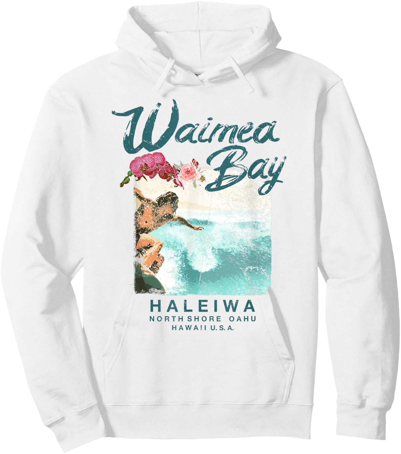 Waimea Bay Hawaii Vintage Hawaiian Surf Hoodie - Hoodie | White