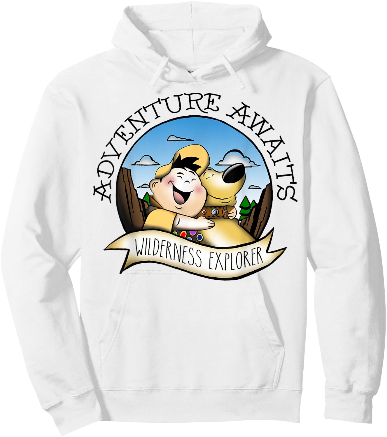 Disney Pixar Up Russell Dug Vintage Hug Graphic Hoodie - Hoodie | White