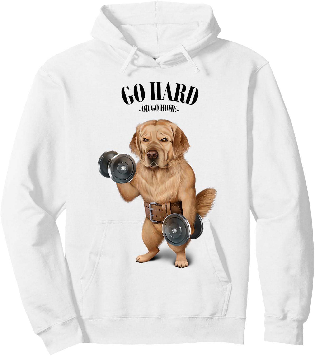 Golden Retriever Dog Muscle Training with Dumbbell in Gym Women Girls Kids Hoodie - Hoodie | White