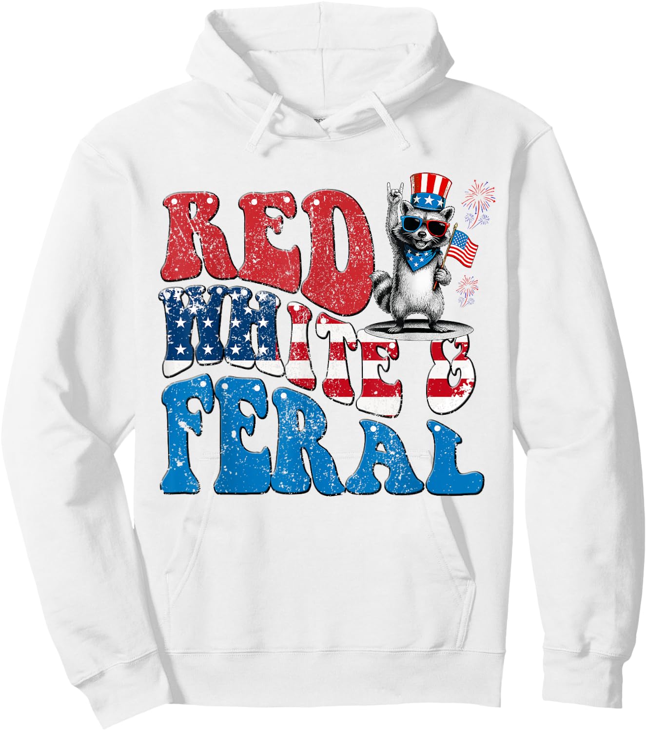 Red White and Feral Funny Raccoon USA 4th Of July Boys Kids Hoodie - Hoodie | White