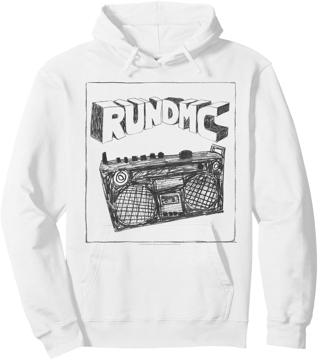 Run DMC Official Boombox Charcoal Sketch Hoodie - Hoodie | White