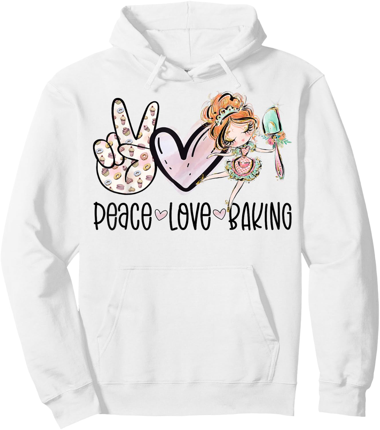 Peace Love Baking Cute Baker Girl Bakery Bake Funny Baking Hoodie - Hoodie | White