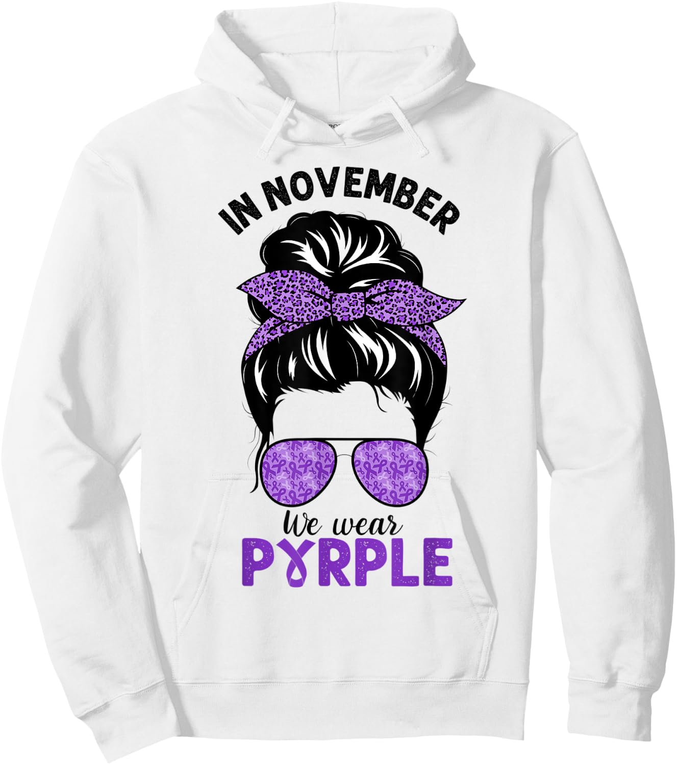 In November We Wear Purple Pancreatic Cancer Messy Bun Hoodie - Hoodie | White