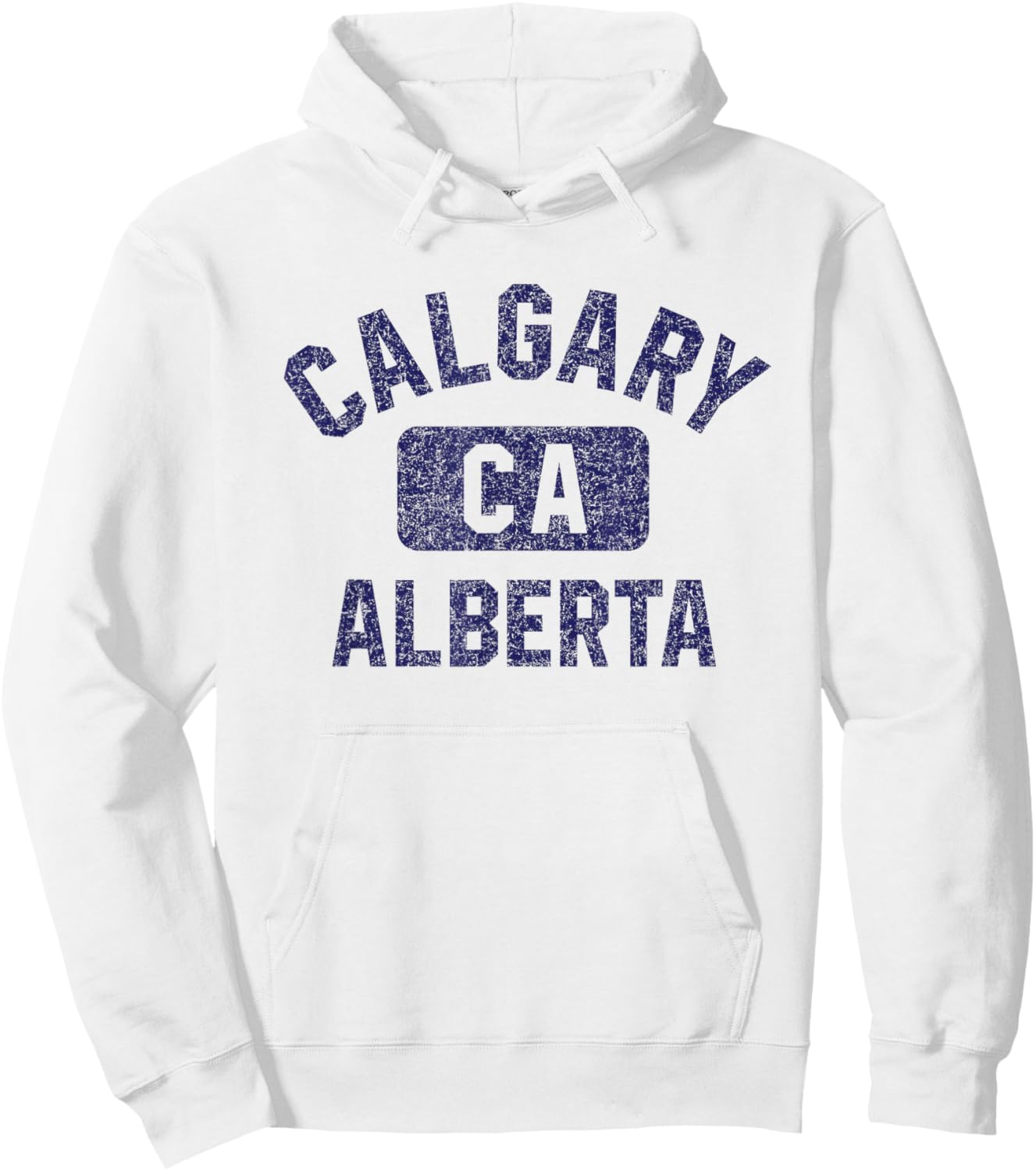 Calgary Alberta CA Gym Style Distressed Dark Blue Print Hoodie - Hoodie | White