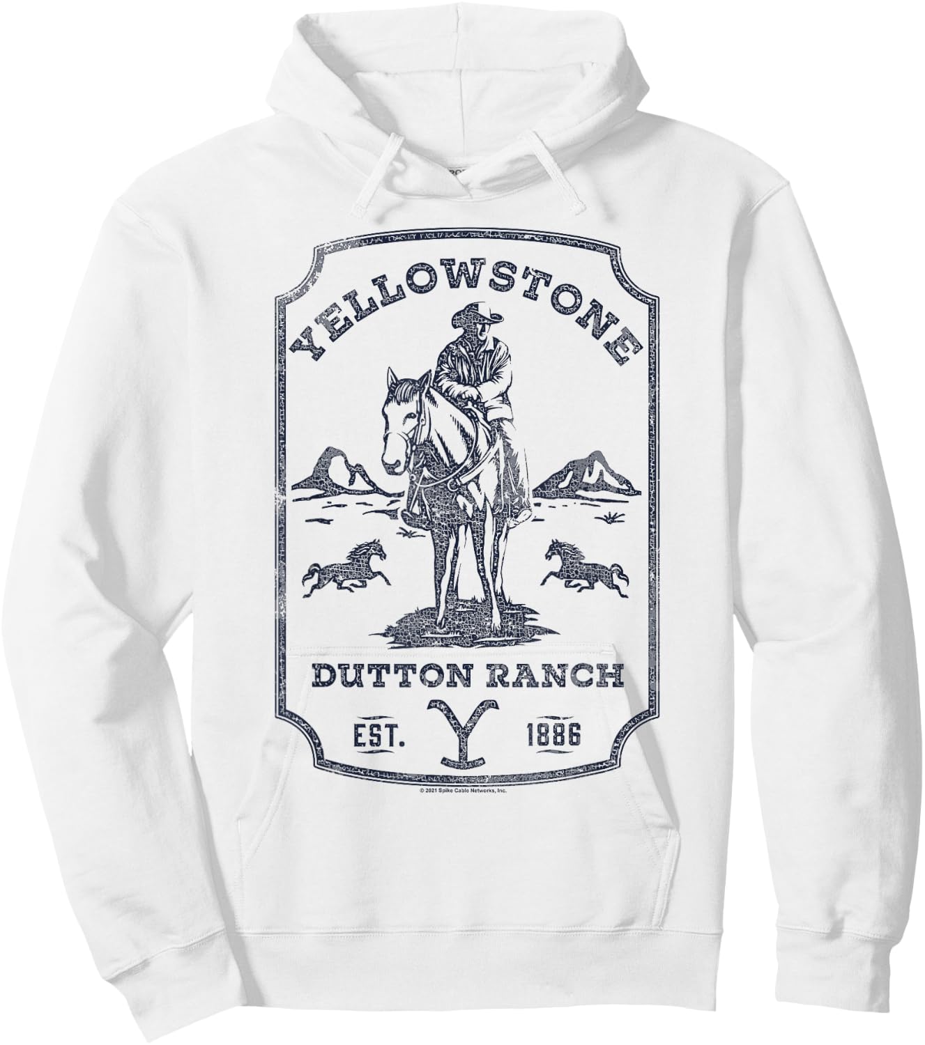 Yellowstone Dutton Ranch Blue Cowboy Western Logo Small Hoodie - Hoodie | White