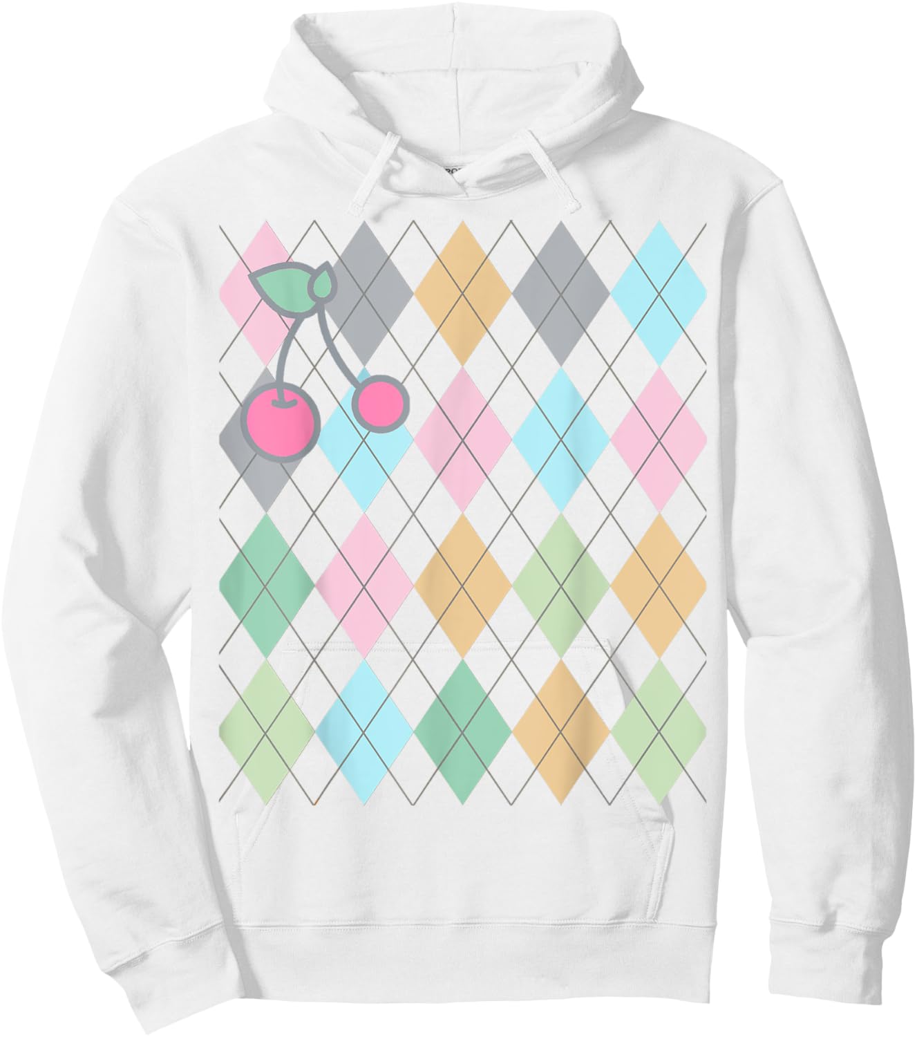 Soft Girl, Preppy Art, Preppy Aesthetic, Argyle, cherries Hoodie - Hoodie | White