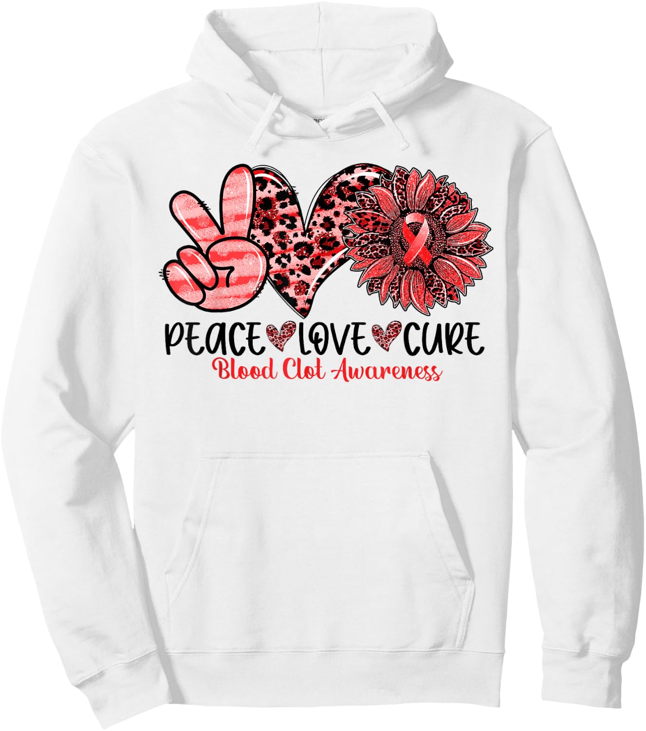 Peace Love Cure Sunflower Red Ribbon Blood Clot Awareness Hoodie - Hoodie | White