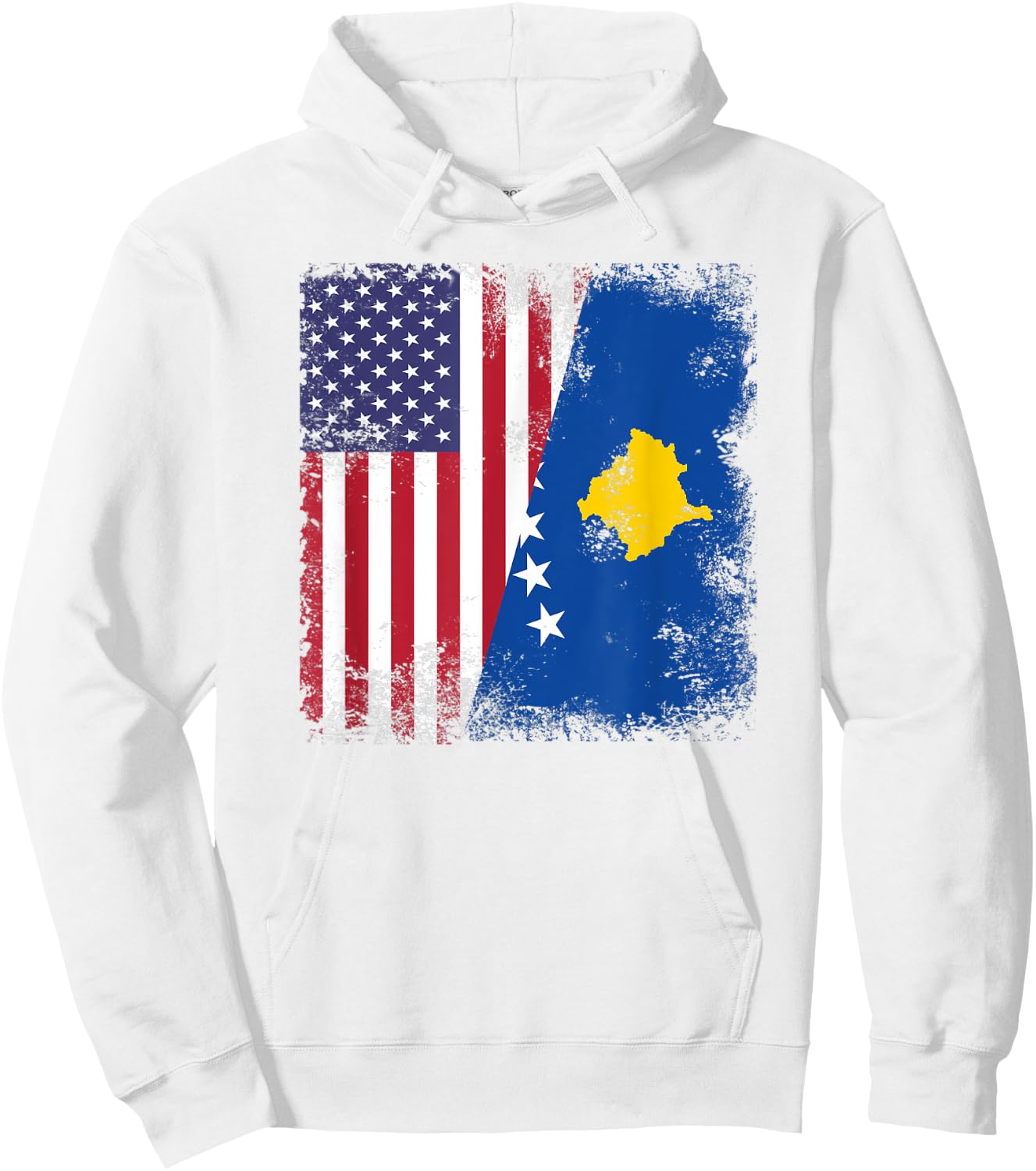 Half Kosovar Flag | Vintage Kosovo USA Gift Hoodie - Hoodie | White