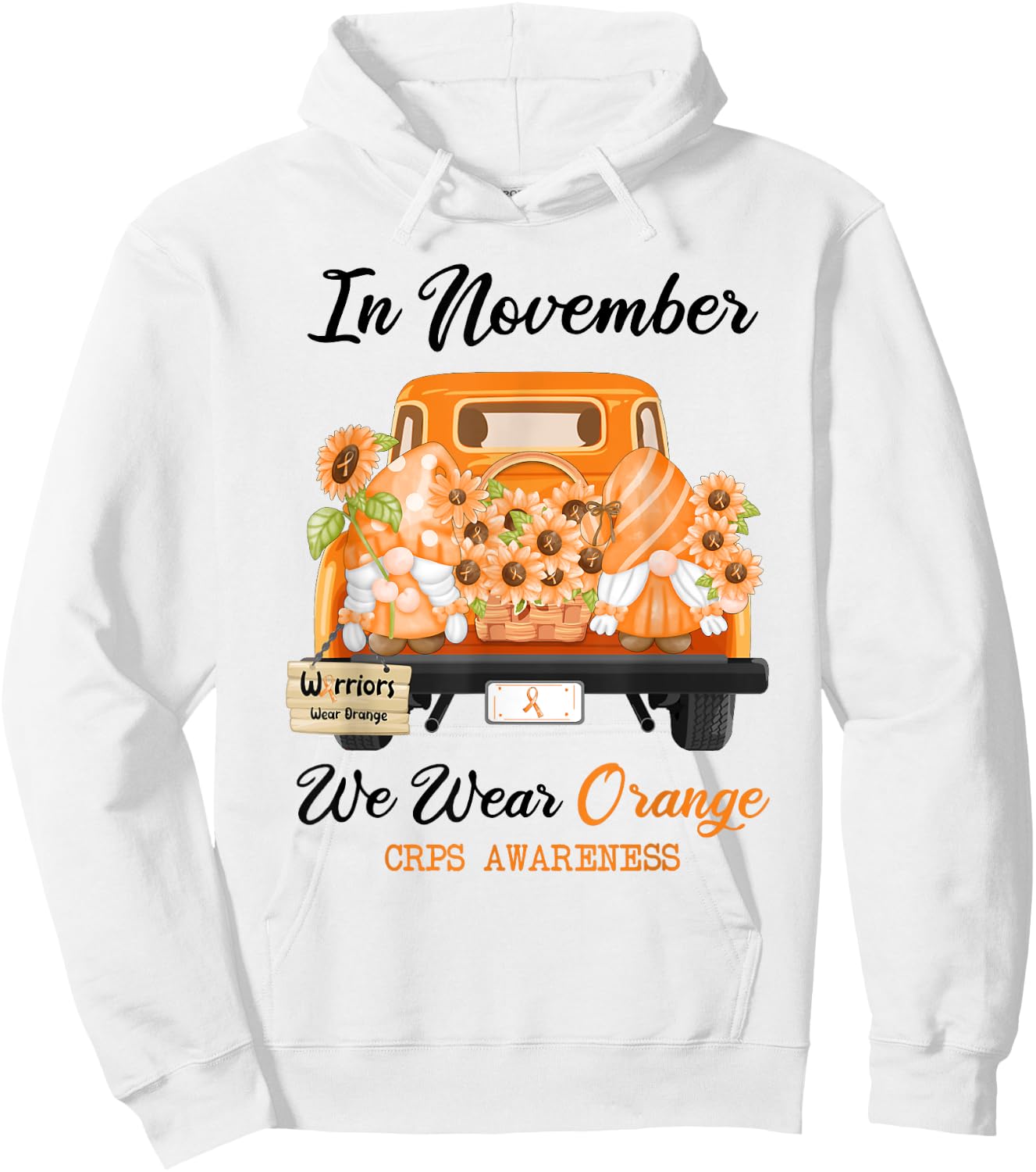Gnome In November We Wear Orange Ribbon CRPS Awareness Hoodie - Hoodie | White