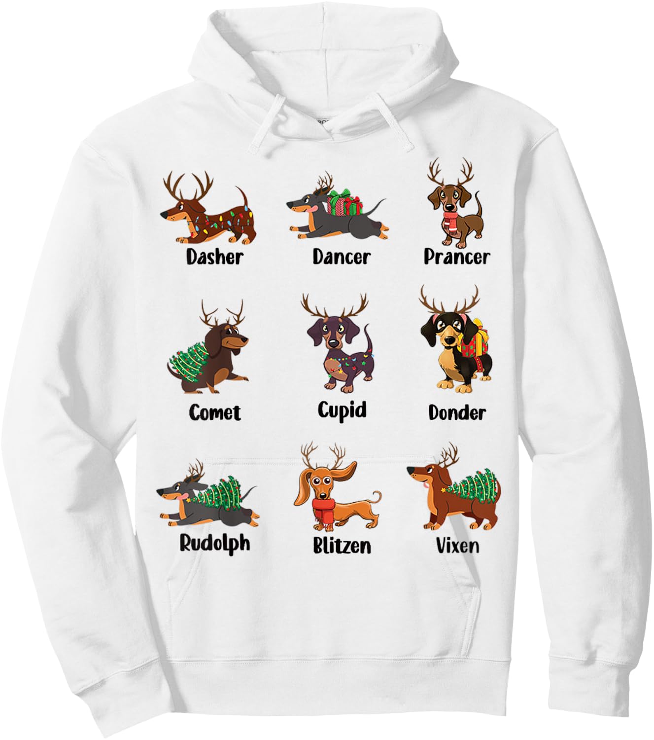 Funny Dachshund Names For Christmas Dancer . Dasher Hoodie - Hoodie | White
