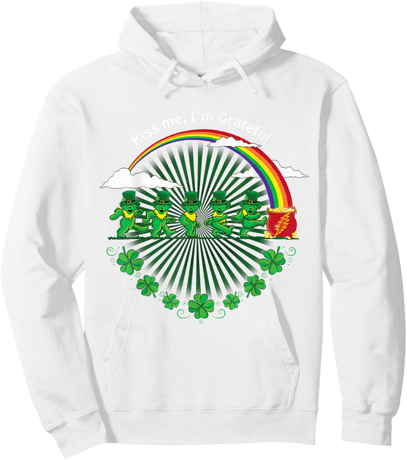 Kiss Me I'm Grateful Leprechauns Rainbow St Patricks Day Hoodie - Hoodie | White