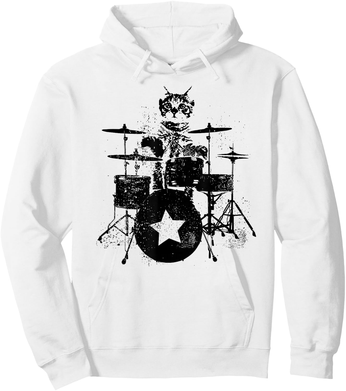 Punk Rockstar Kitten Kitty Cat Drummer Playing Drums Graphic Women Girls Kids Hoodie - Hoodie | White