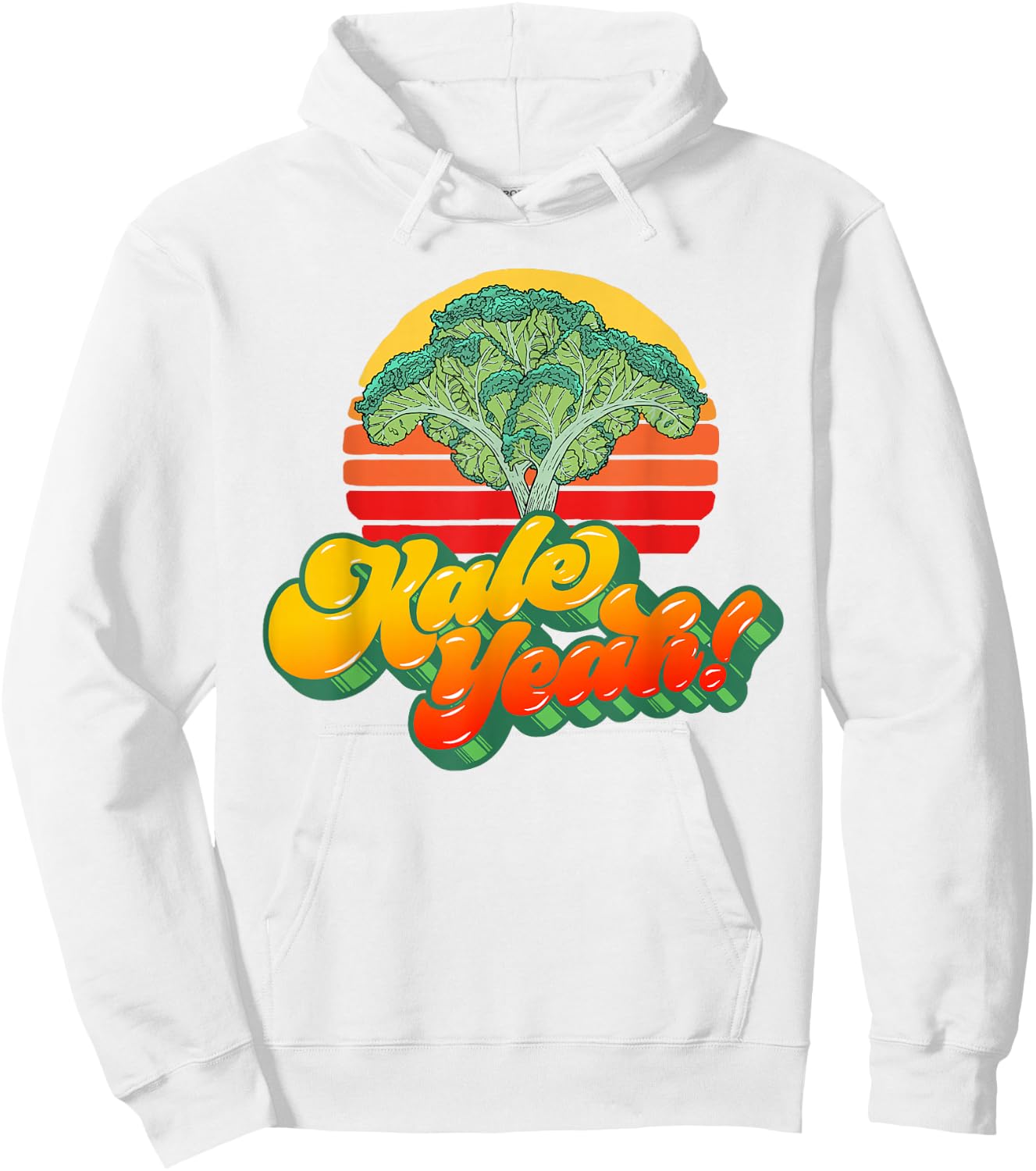 Kale Yeah! Funny Vegetable Vintage Retro 80s Sunset Garden Hoodie - Hoodie | White