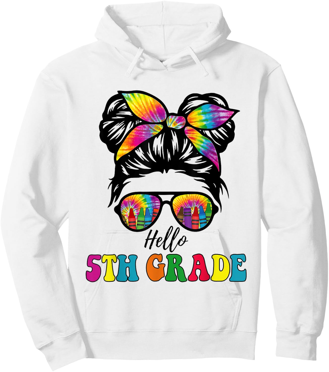Hello 5th Grade Tie Dye Messy Bun Girl Back to School Kid Hoodie - Hoodie | White