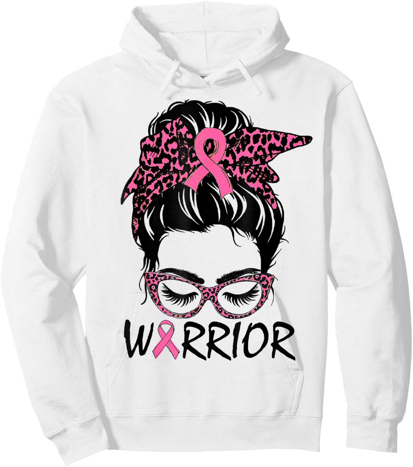 Messy Bun Breast Cancer Shirt Wear Pink Warrior Hoodie - Hoodie | White