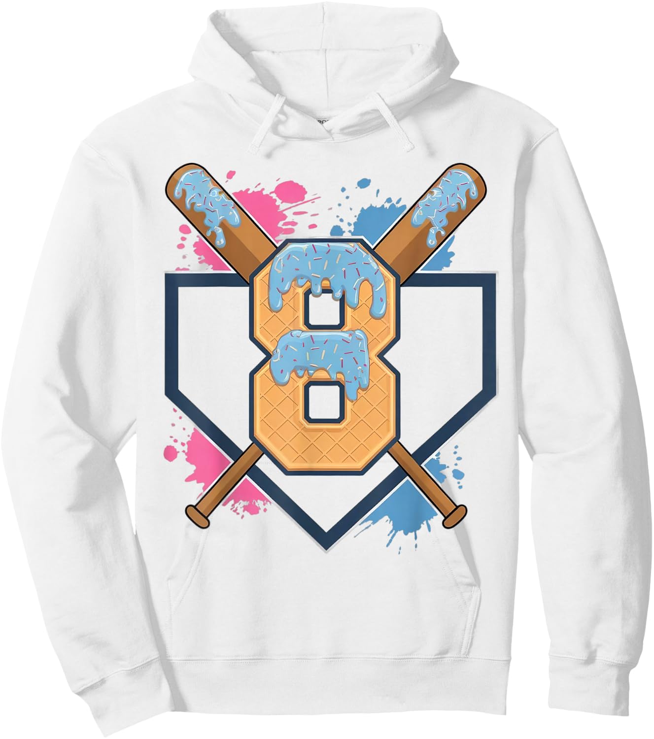 8th Birthday Boy Baseball Ice Cream Drip 8 Year Old Hoodie - Hoodie | White