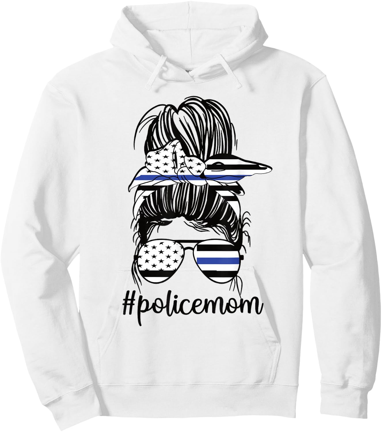 Police Mom Messy Bun Police Officer Mom Mother Blue Line Hoodie - Hoodie | White