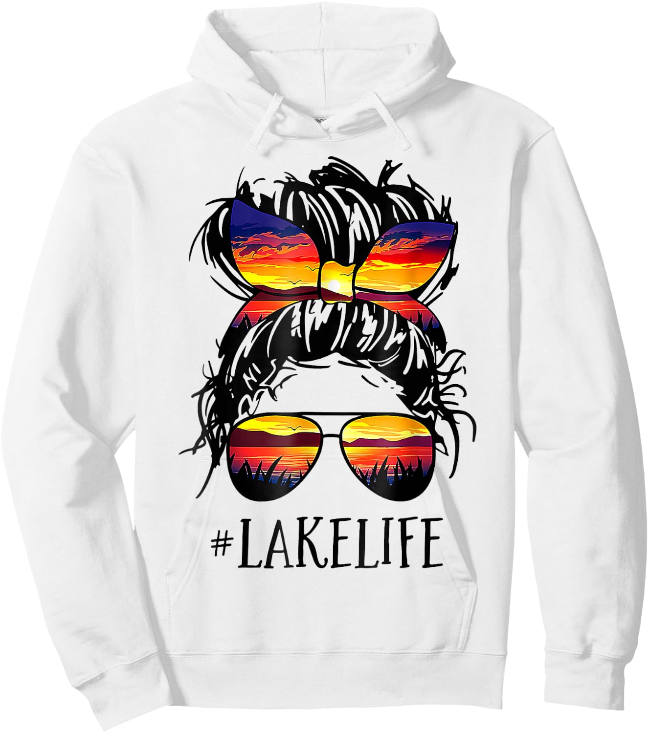 Lake Life Messy Bun Hair Girl Retro Lake Summer Hoodie - Hoodie | White