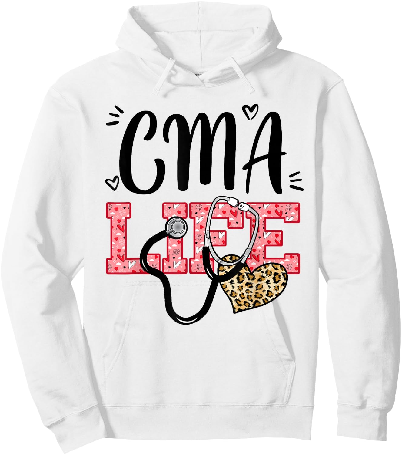 Funny Nurse CMA Life Leopard Stethoscope Valentines Day Hoodie - Hoodie | White