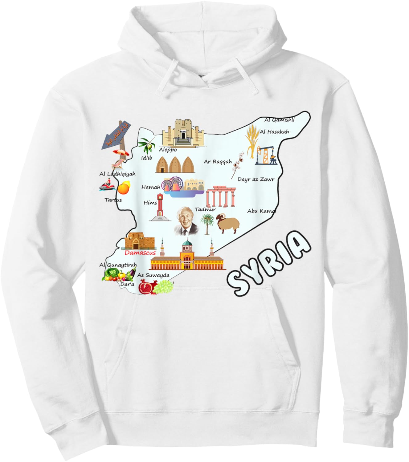 Syria map cities syrian national symbols Hoodie - Hoodie | White
