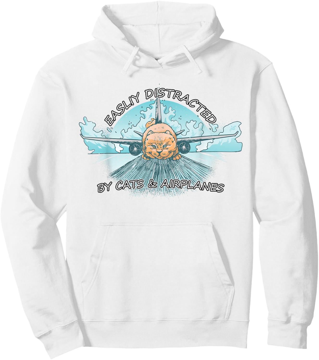 Easily Distracted By Cats And Airplanes Hoodie - Hoodie | White