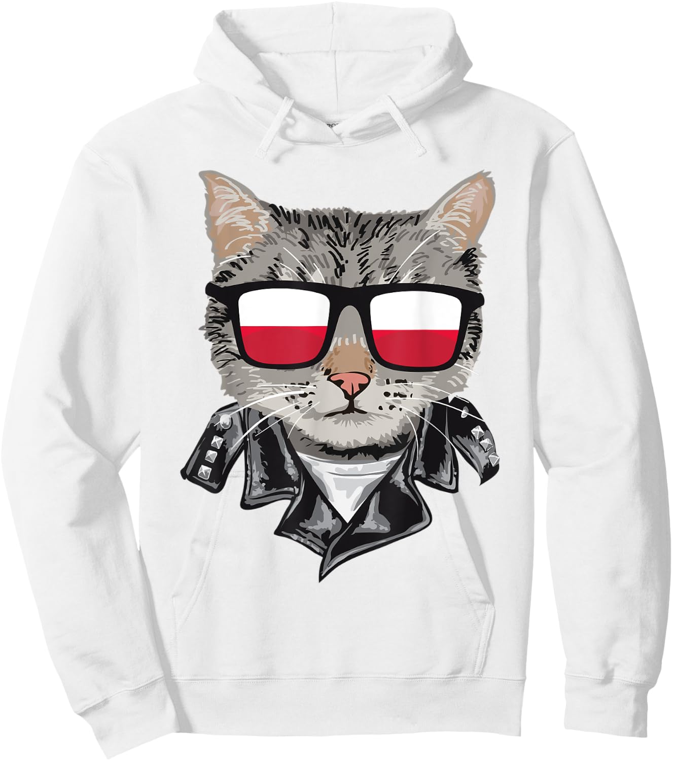Cat Poland Flag Sunglasses - Cool Polish Cat Hoodie - Hoodie | White