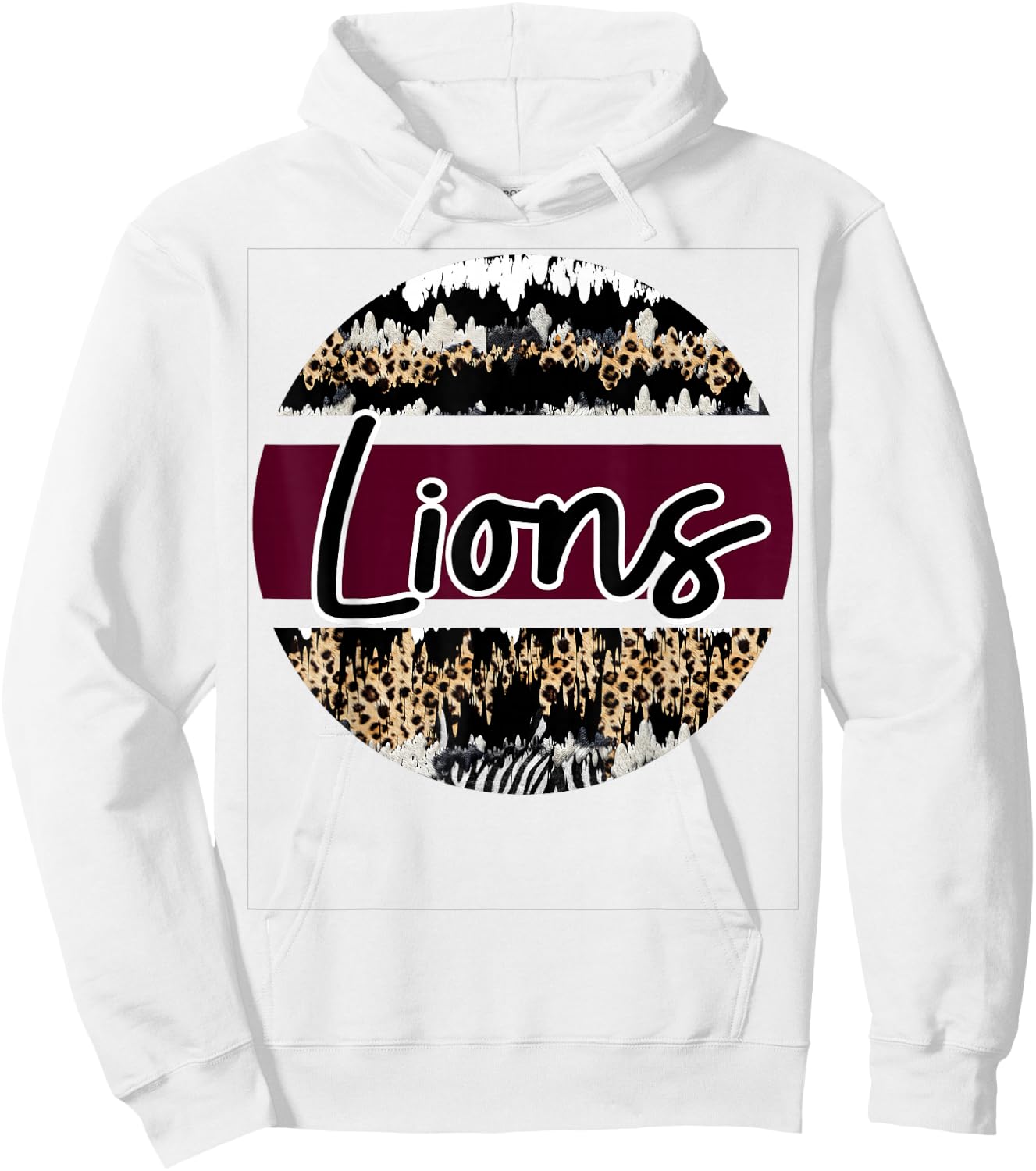 Lions Maroon White School Spirit Hoodie - Hoodie | White