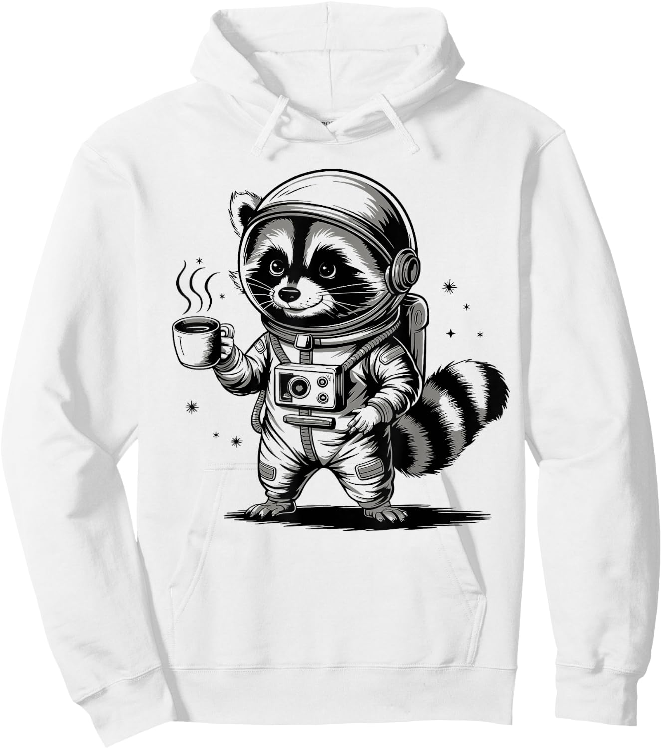 Funny Vintage Raccoon Lovers Coffee Astronaut Raccoon Hoodie - Hoodie | White