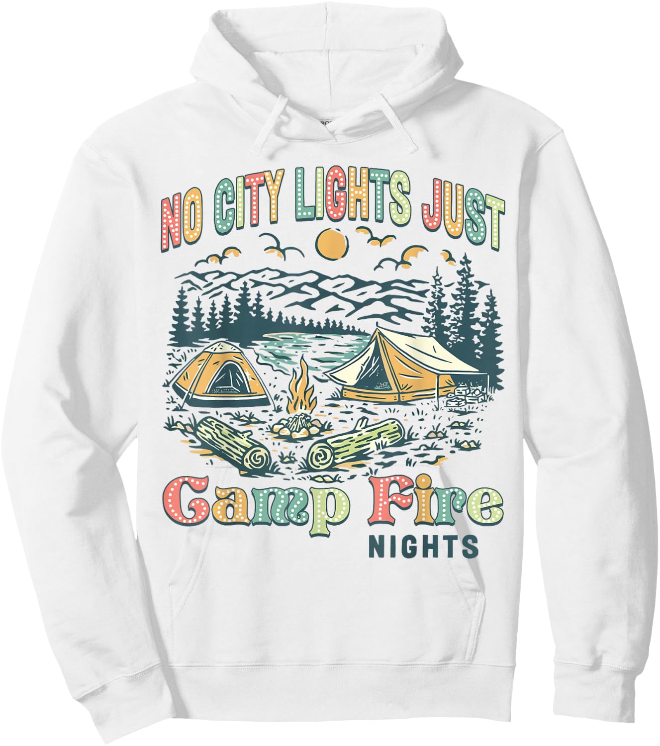 No City Lights Just Camp Fire Nights Women Men Retro Camping Hoodie - Hoodie | White