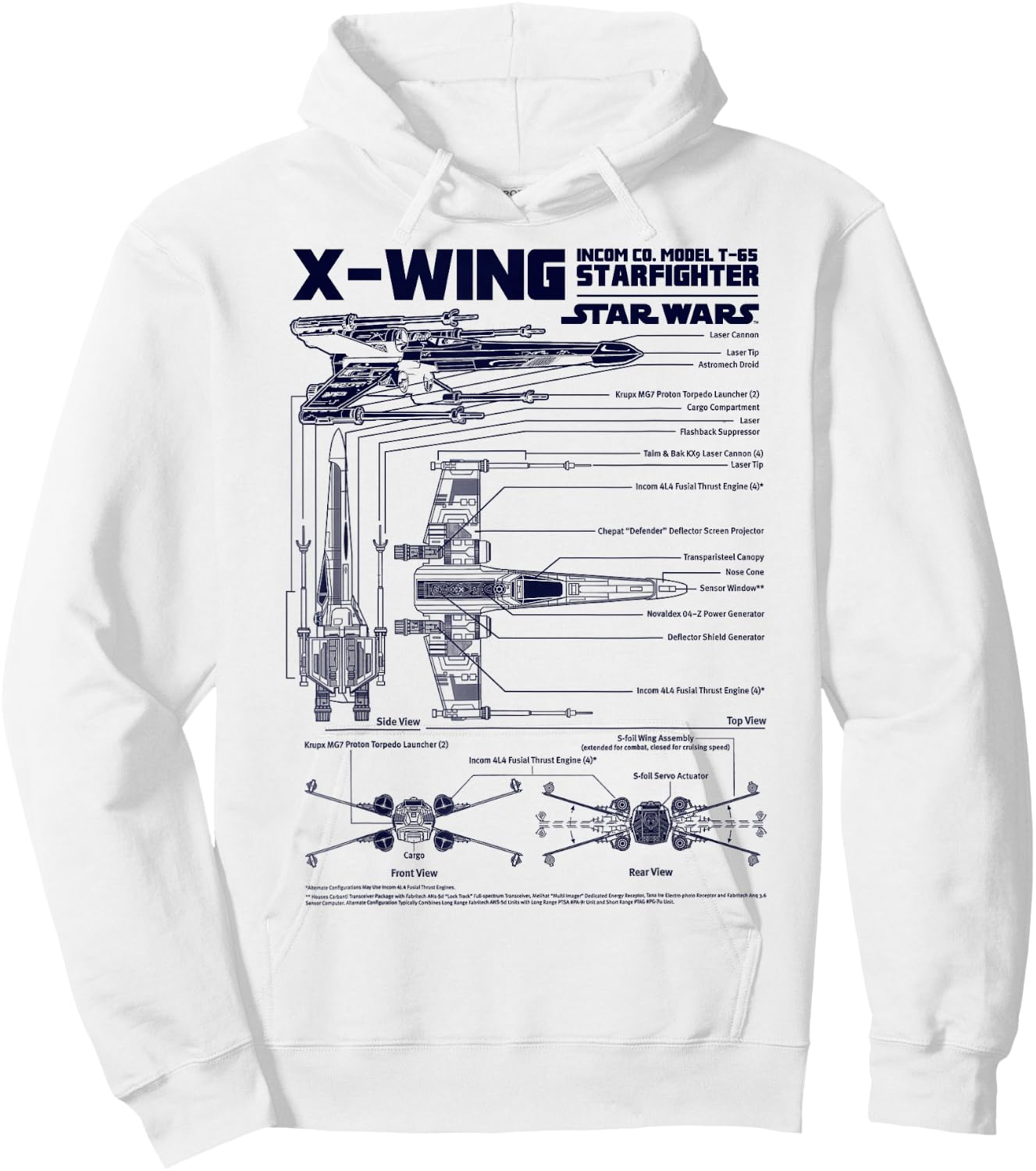 Star Wars X-Wing Schematic Specs Graphic Hoodie - Hoodie | White