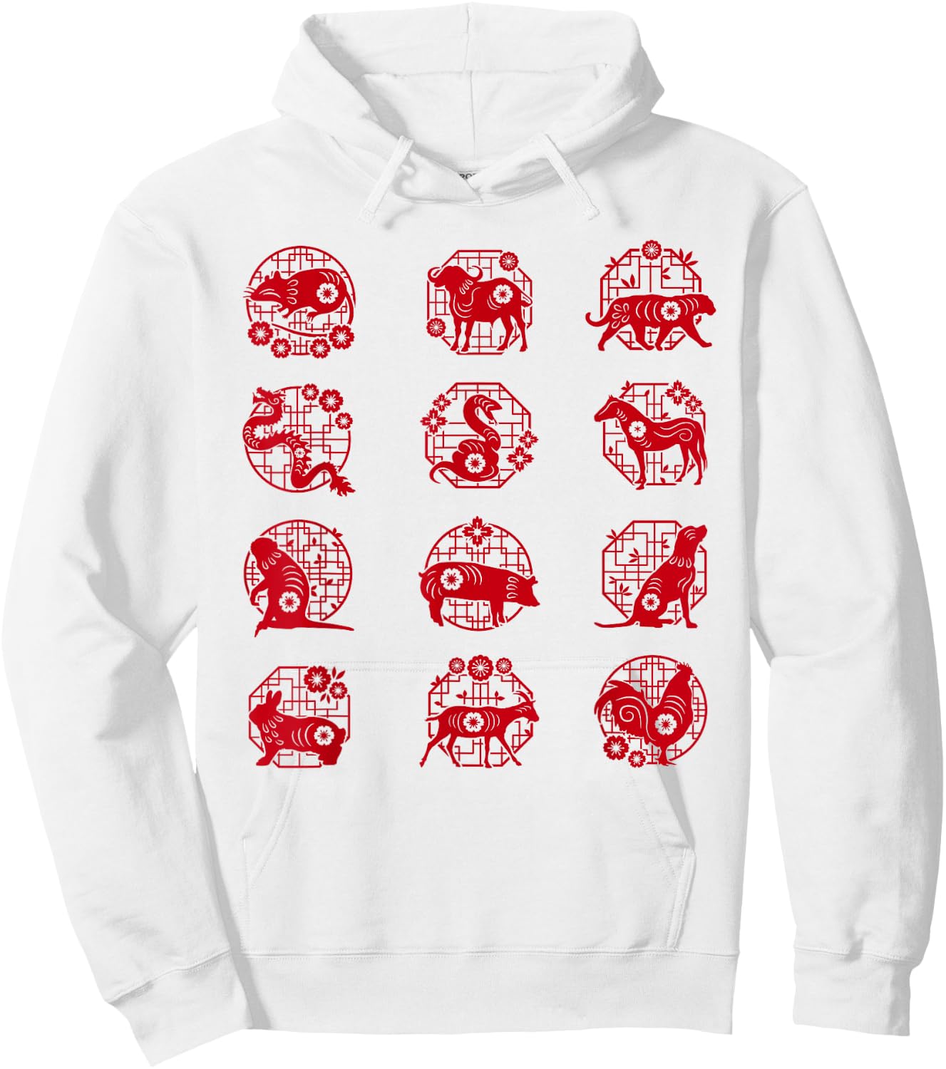 Chinese Zodiac Animal Signs Lunar Chinese New Year Hoodie - Hoodie | White