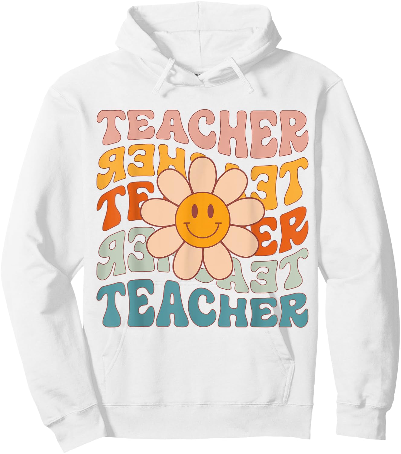 Retro Teacher Daisy Colorful - Elementary School Teacher Hoodie - Hoodie | White
