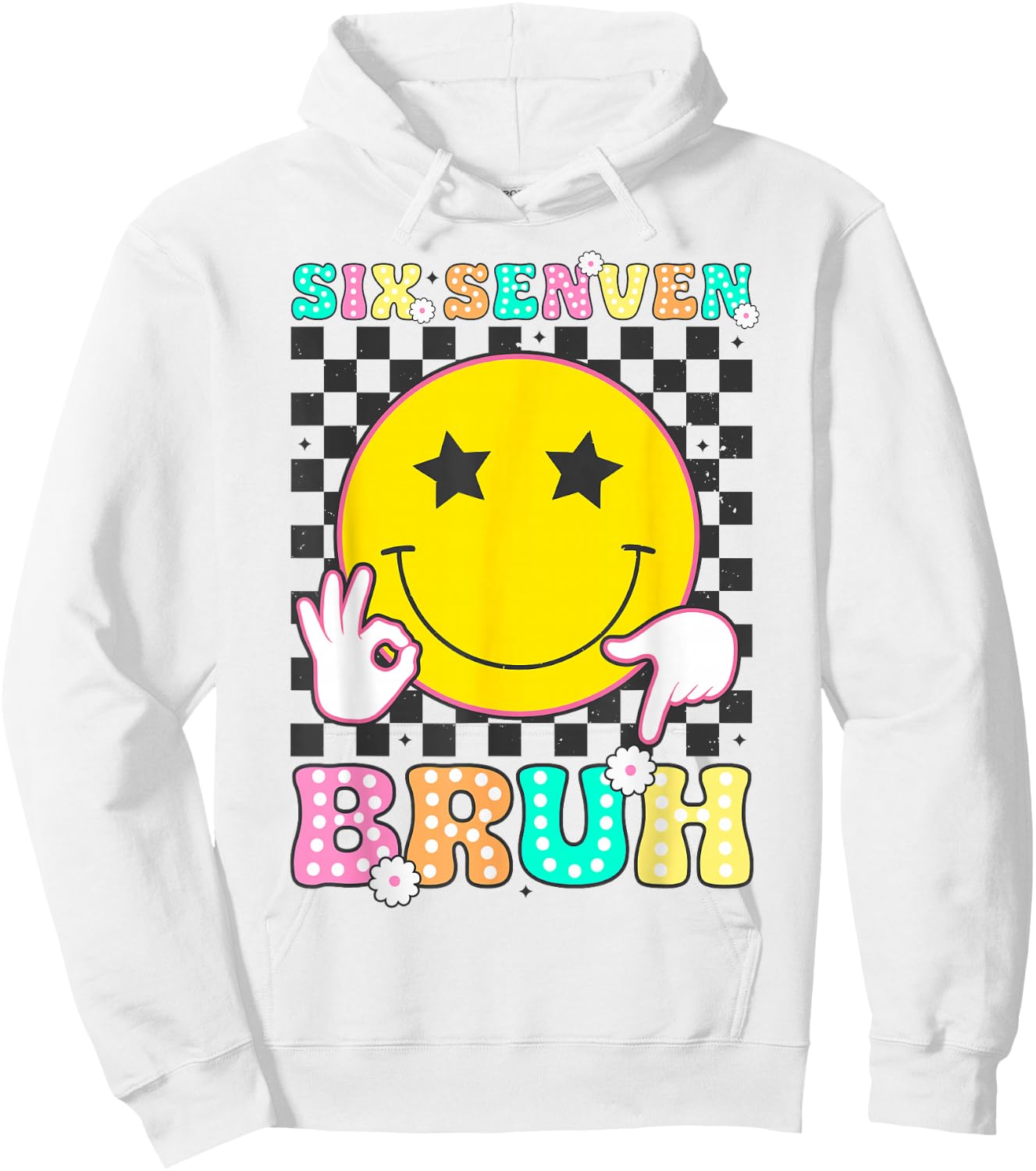 Six Seven Bruh Boys Teens Kids Youth 67 Happy Face 6-7 Meme Hoodie - Hoodie | White