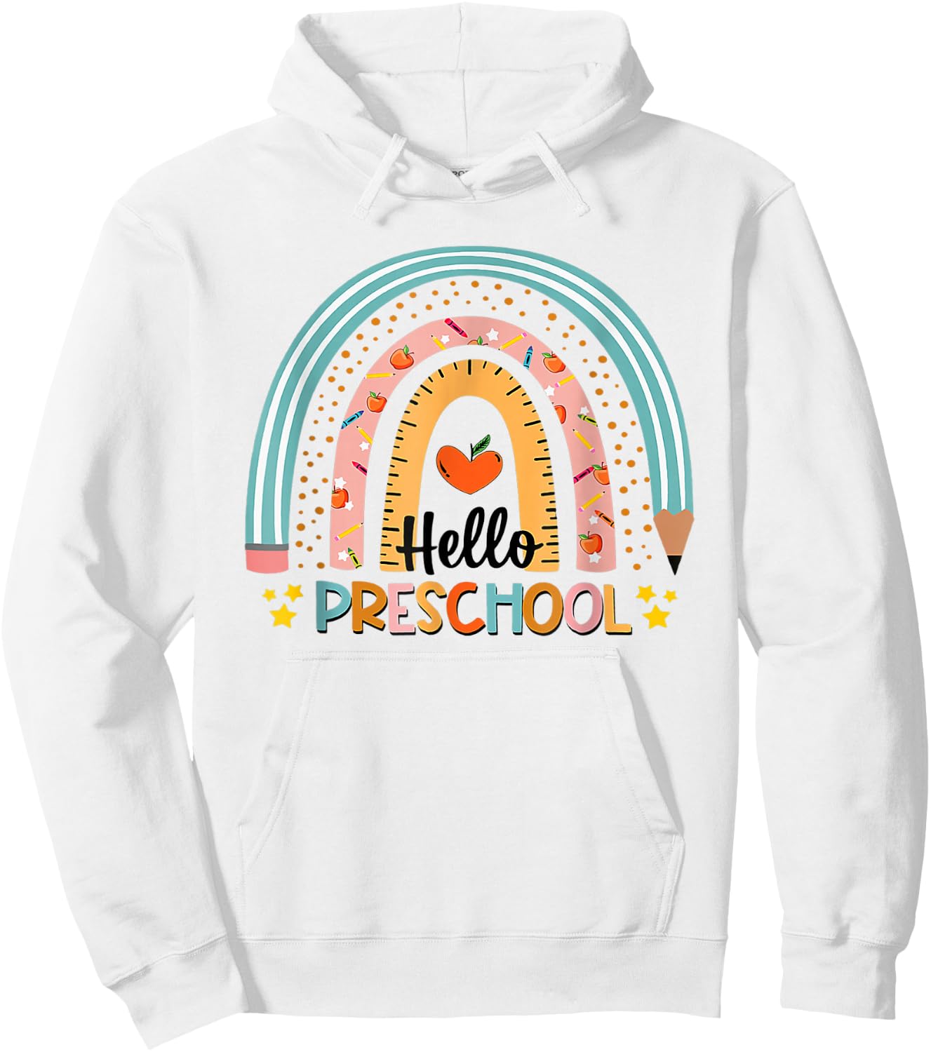 Hello Preschool Boho Rainbow Teacher Back to School Hoodie - Hoodie | White
