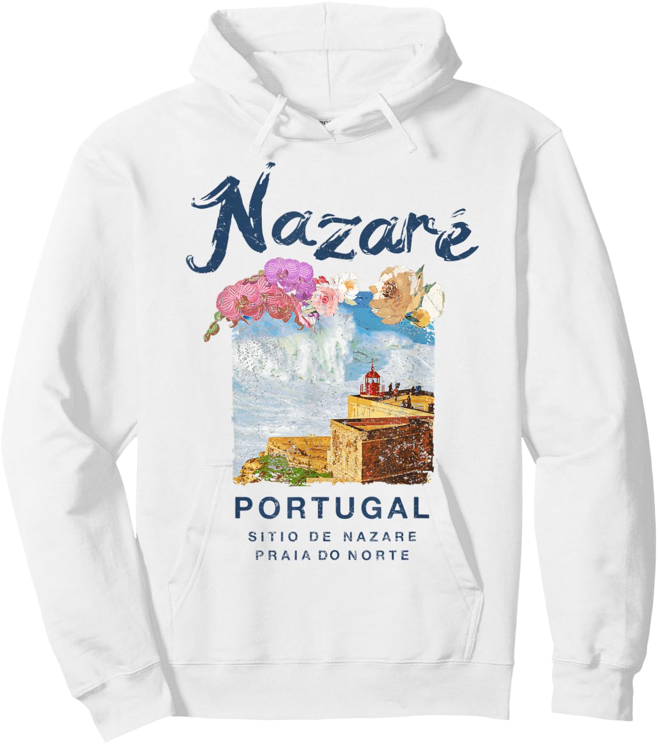 Nazare Portugal Praia do Norte Vintage Surfing Hoodie - Hoodie | White