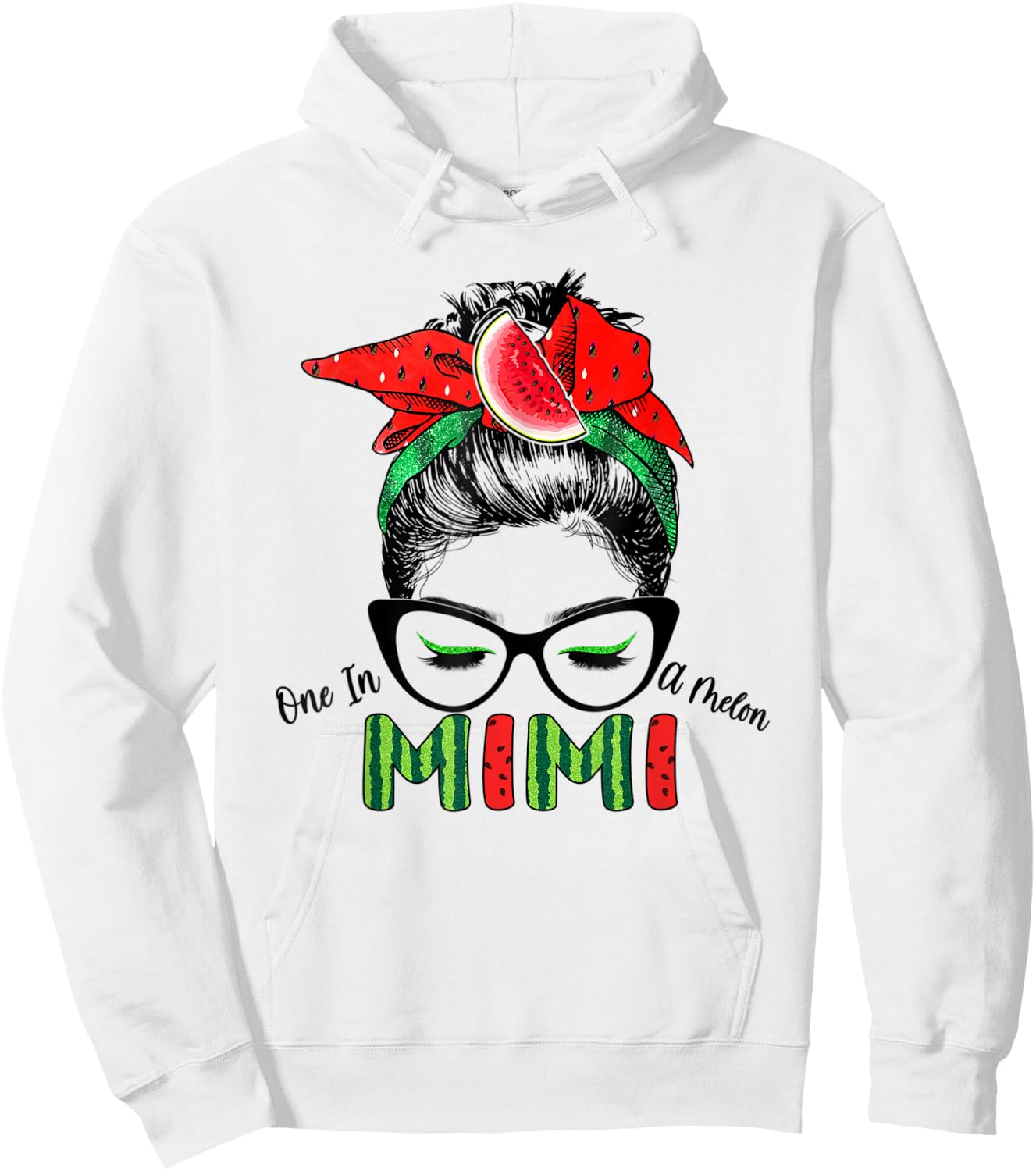 One In A Melon Mimi Messy Bun Watermelon Summer Vibes Women Hoodie - Hoodie | White