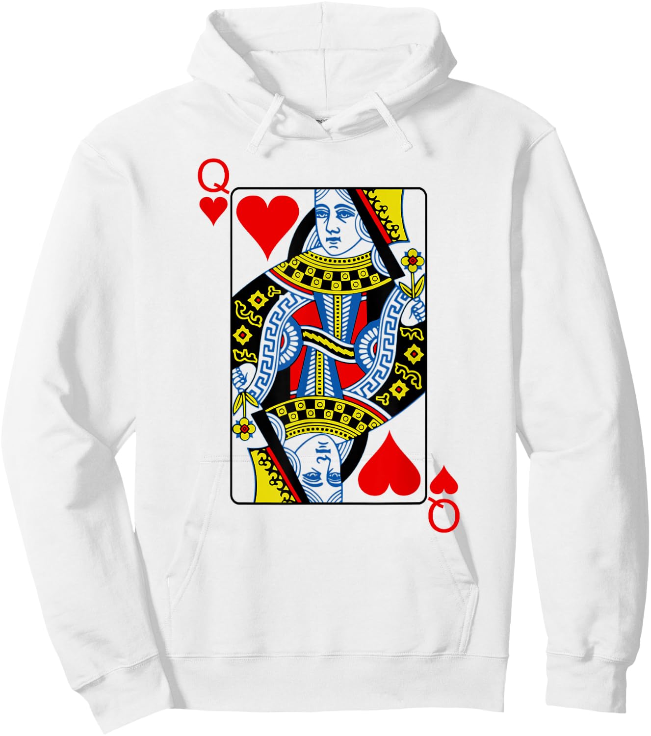 Queen Of Hearts Playing Cards Poker Hoodie - Hoodie | White