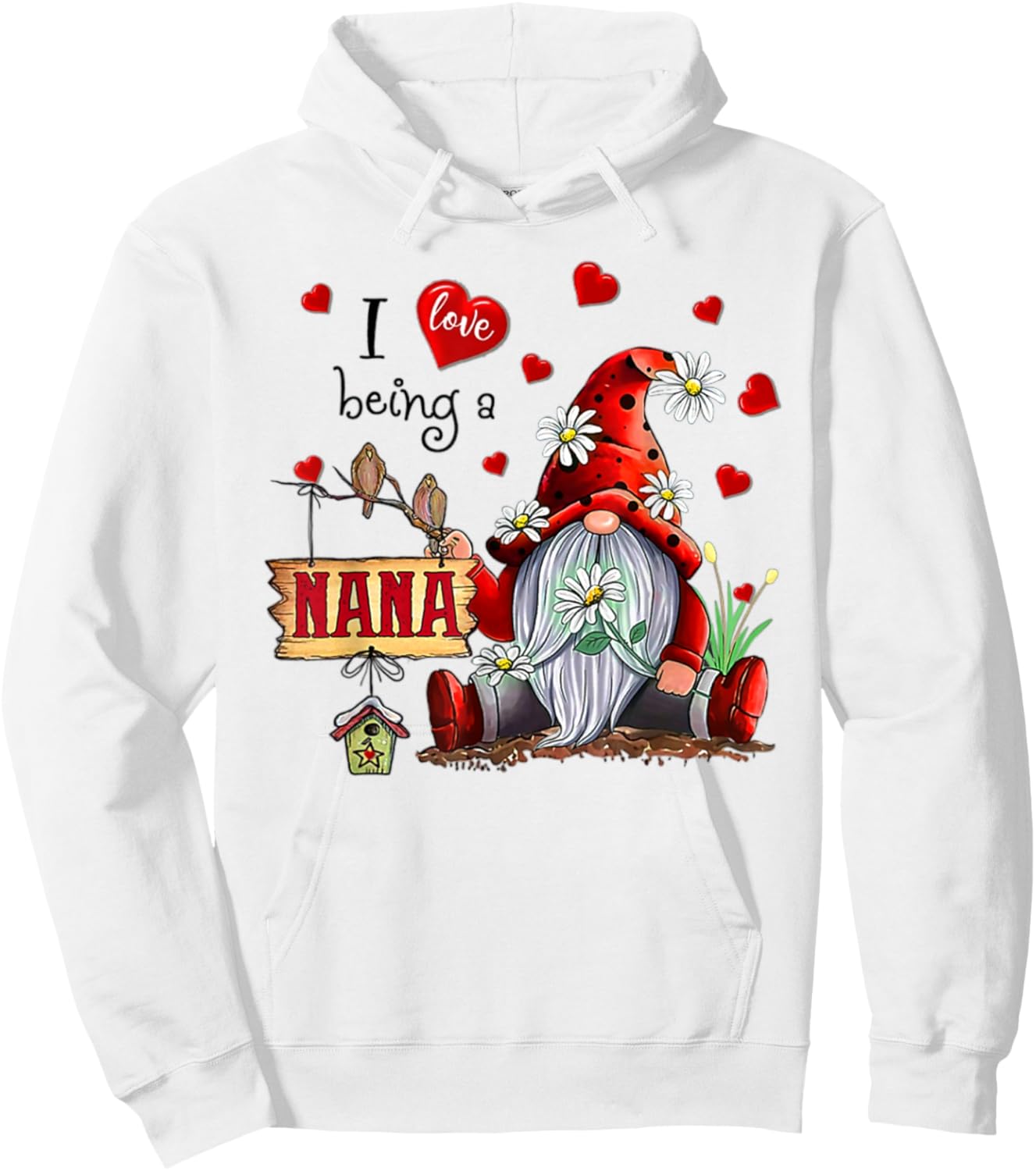 I LOVE BEING A NANA - Gnome Daisy Heart Hoodie - Hoodie | White