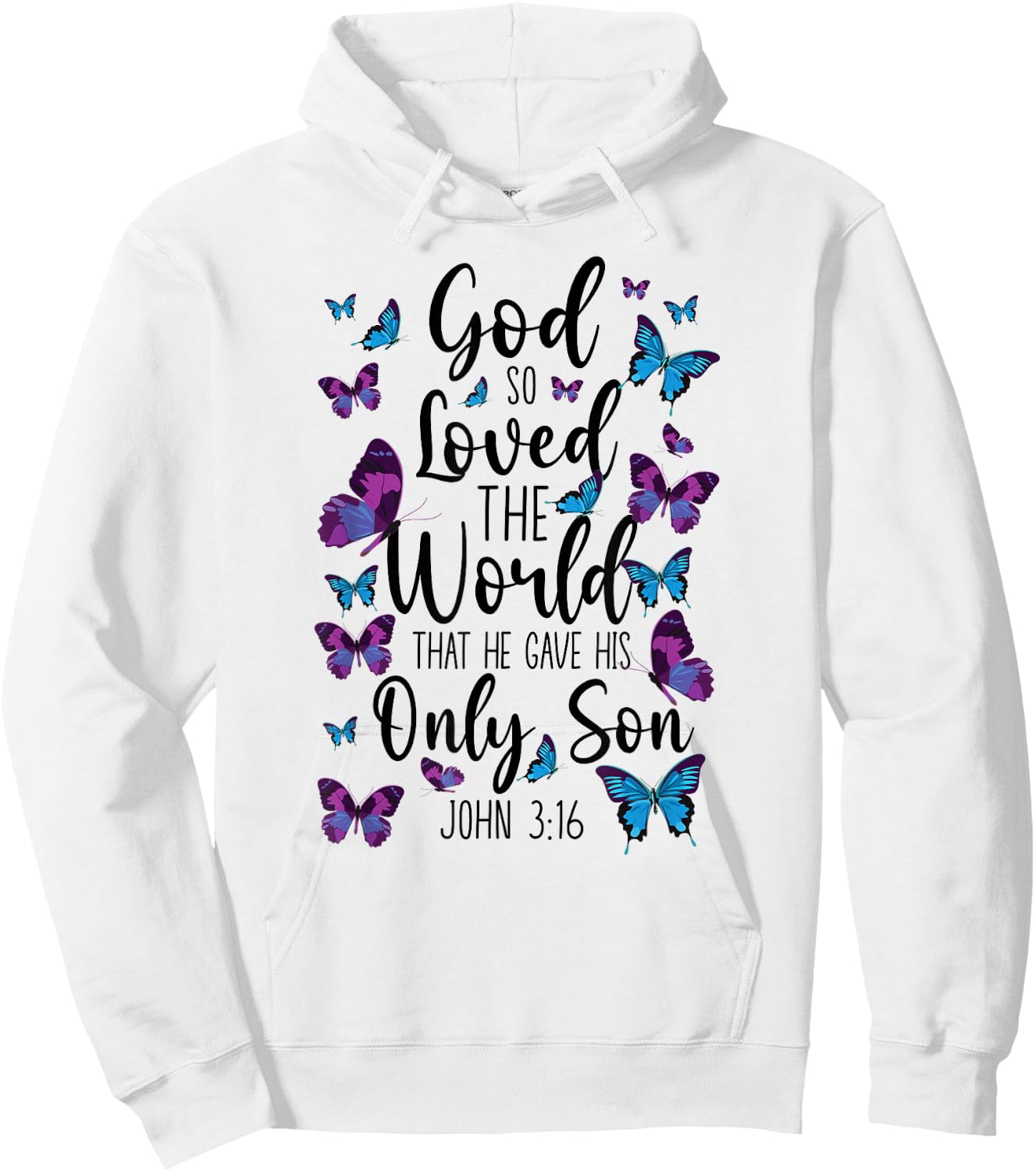 Christian Bible Verse Quote Butterfly John 3:16 Hoodie - Hoodie | White