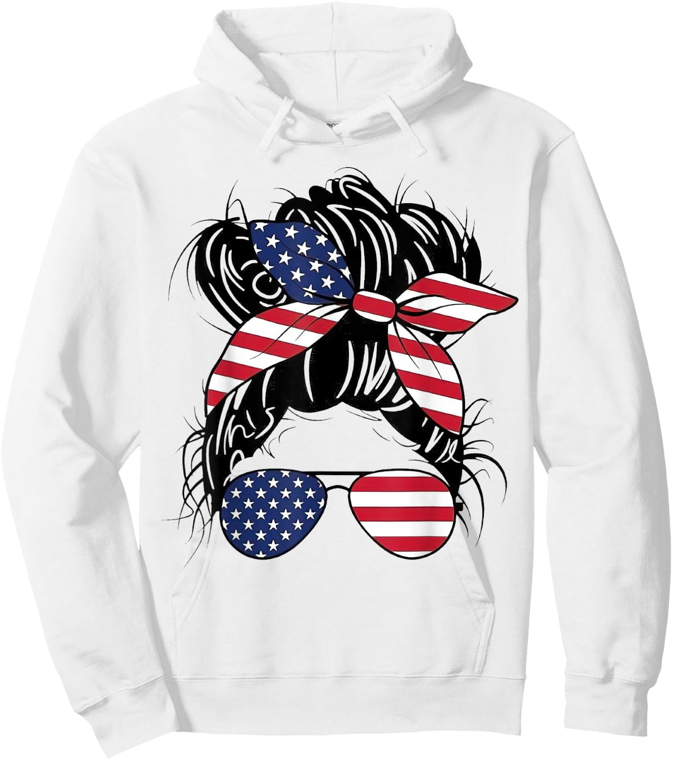 Messy Bun USA Flag Glasses American Flag American Girl Hoodie - Hoodie | White