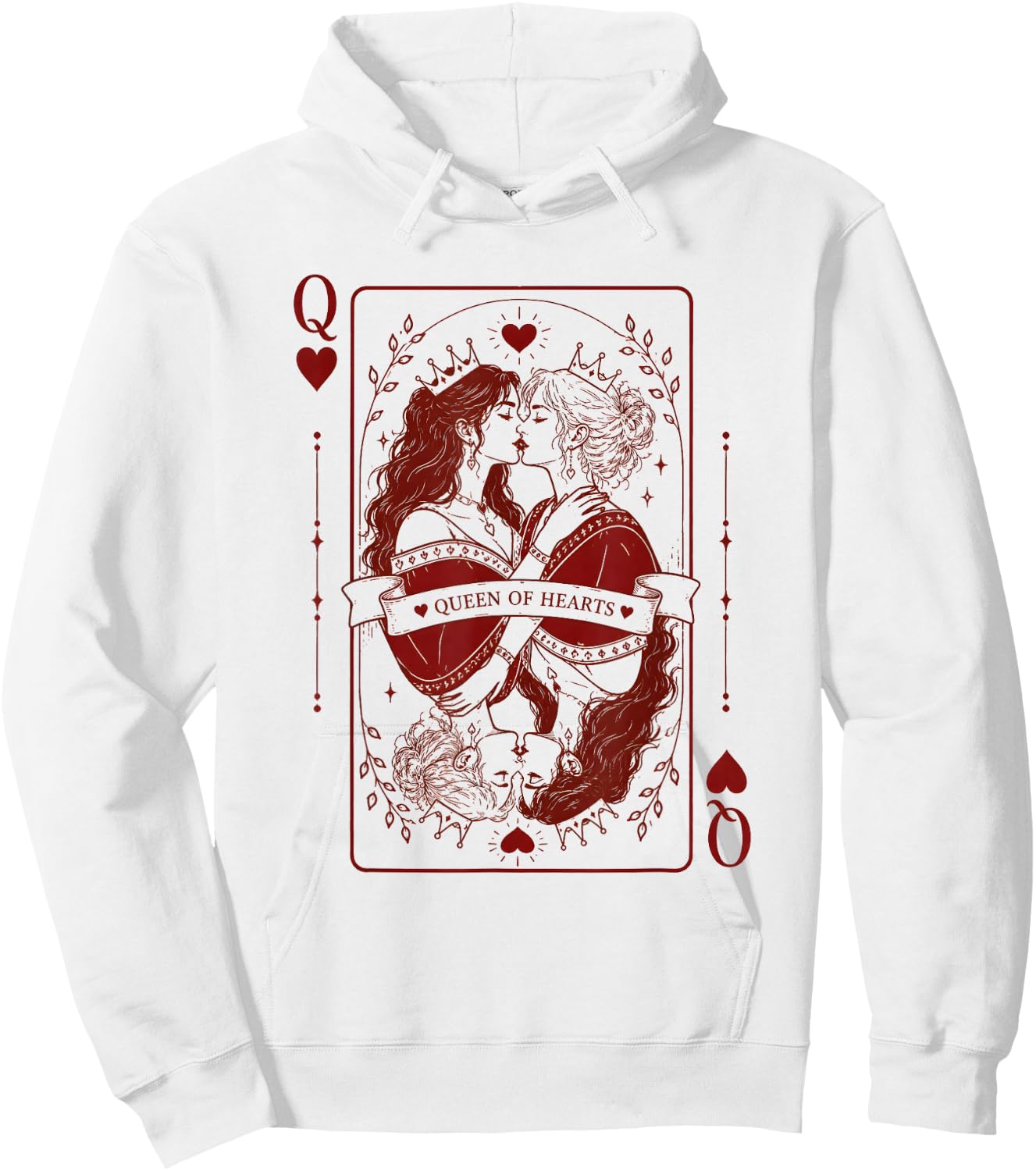 Queen Hearts Lesbian Pride Design | LGBTQ Gothic Romance Hoodie - Hoodie | White