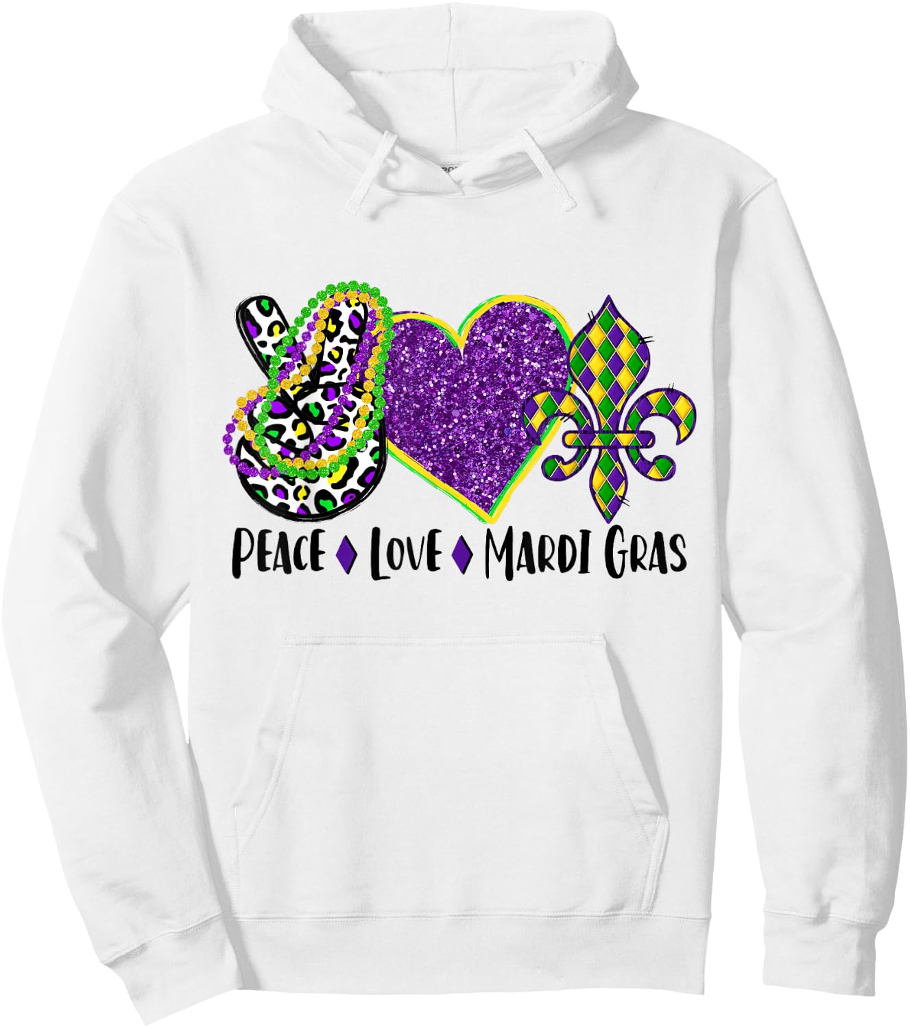 Peace Sign Heart Fleur De Lys Hippie Peace Love Mardi Gras Hoodie - Hoodie | White