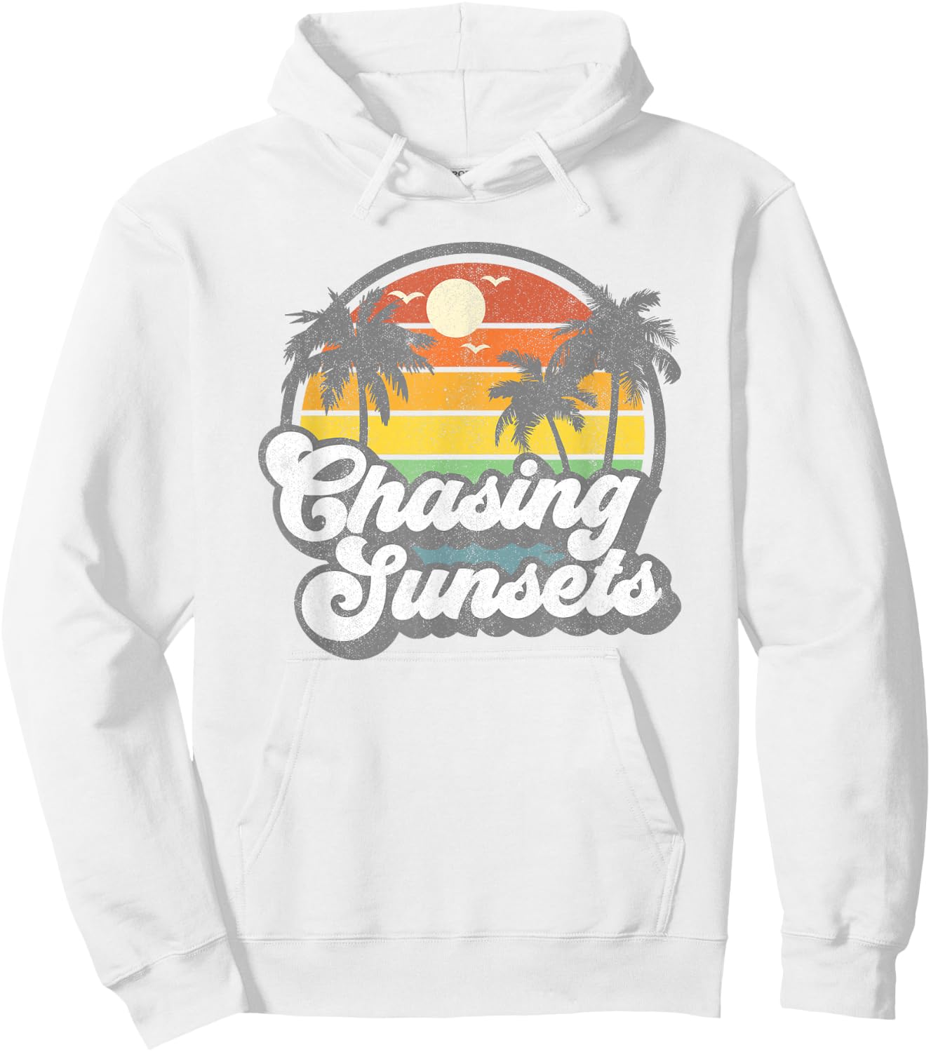 Vintage Chasing Sunsets Beach Summer Retro Sunset 70's Gift Hoodie - Hoodie | White
