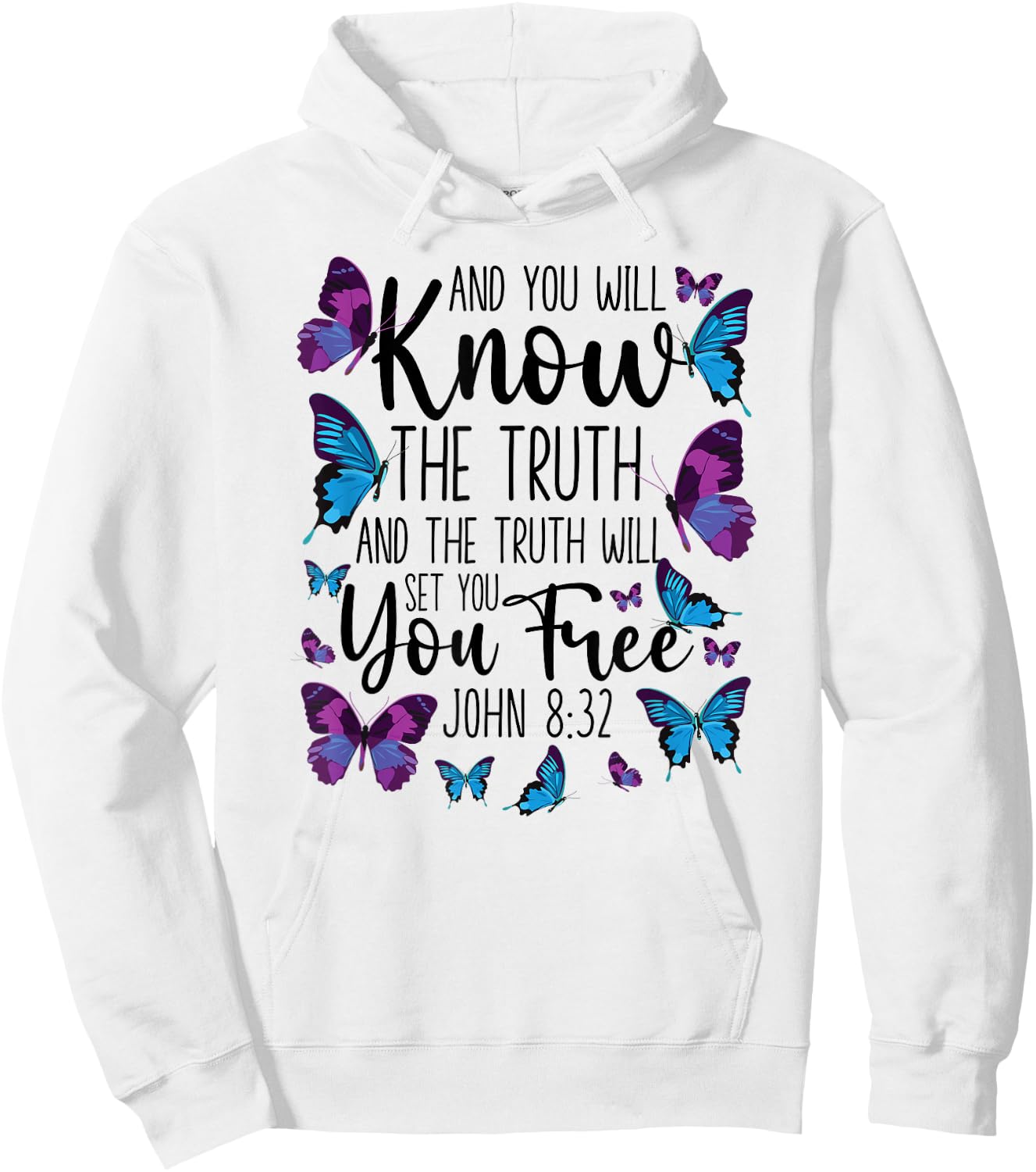 Christian Bible Verse Quote Butterfly John 8:32 Hoodie - Hoodie | White