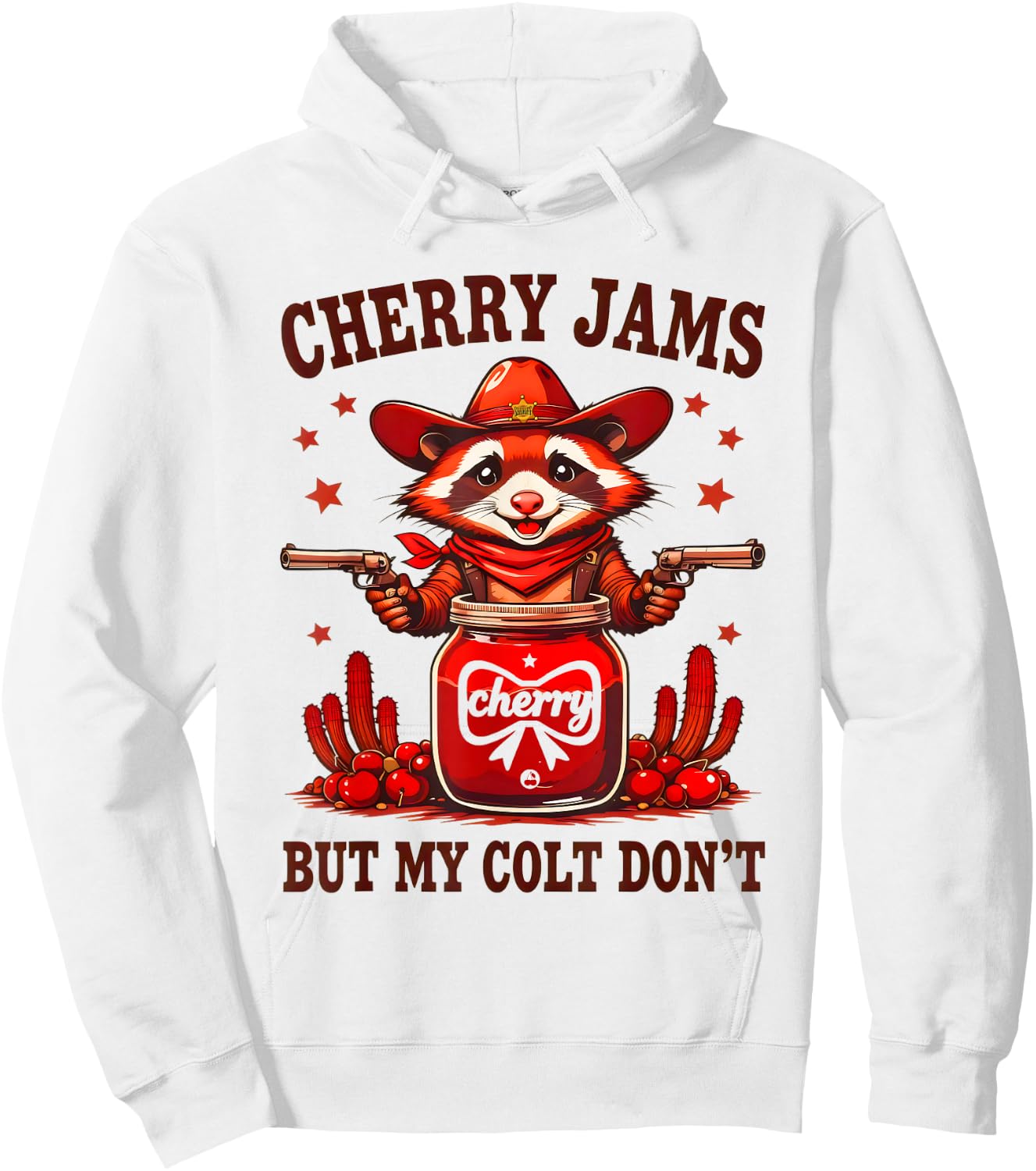 Funny Cherry Jam Cowboy Sheriff Raccoon Men Women Friend Hoodie - Hoodie | White