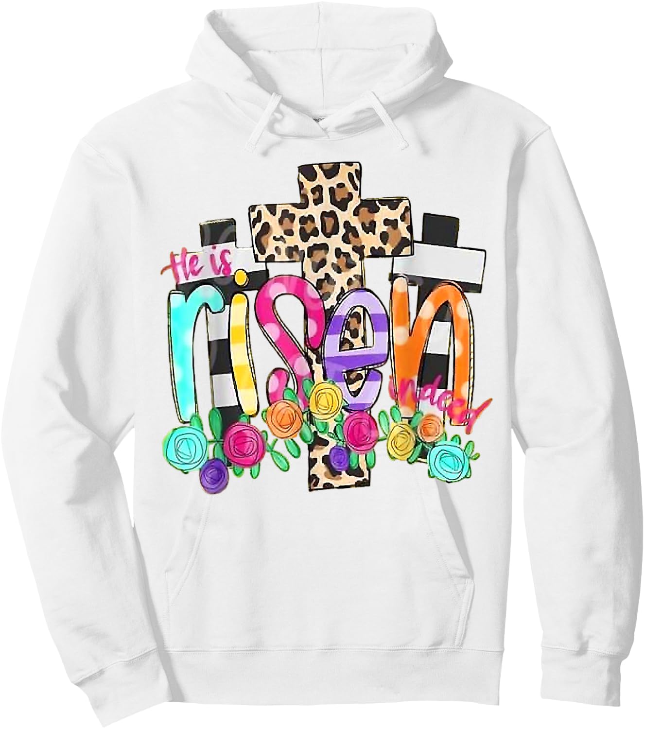 He Is Risen Leopard Cross Christian Jesus Happy Easter Day Hoodie - Hoodie | White