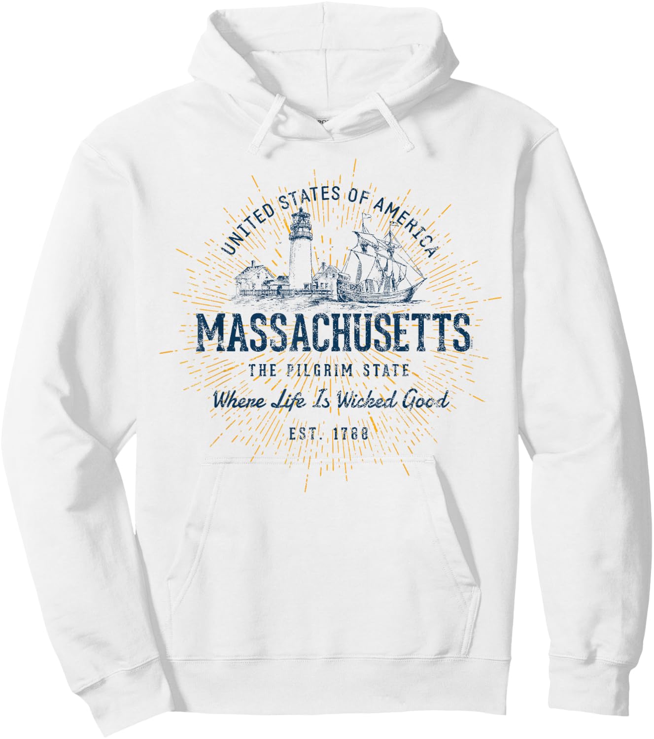 Vintage State of Massachusetts Retro Hoodie - Hoodie | White