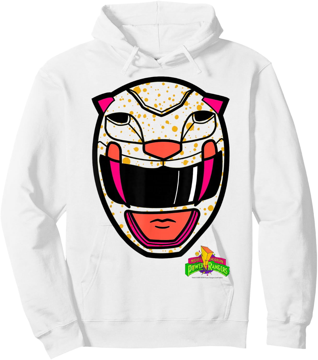 Power Rangers Yellow Ranger Retro Print Big Face Hoodie - Hoodie | White